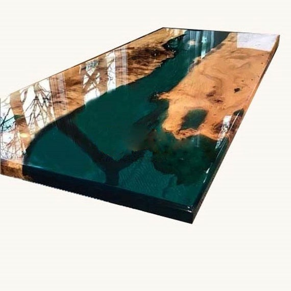 Clear Green Resin Epoxy Table Live Edge Epoxy Table Custom Etsy