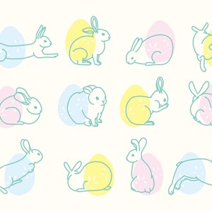 Biglietto di Pasqua (colore; turchese) / Conigli e uova colorate / Pasqua 2025 / Fatto a mano / Illustrazione originale