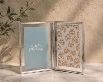 Foldable Floating Frames in Silver, Double Sided Glass Frame for Pressed Flowers& Photos, A4, 4x6, 6x8 INCHES
