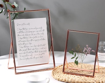 Rose Golden Floating Frames, Double Sided Frame, Glass Frame for Pressed Flowers, Table Numbers, Photos, A4 Certificate, 4x6, 6x8, 8x10 INCH