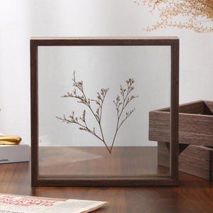 Square Floating Frame in Dark Walnut Veneer, Double Side Frame, Glass Frame for Pressed Flowers, Polaroids, Photos, 4×4, 6×6, 8×8 INCHES