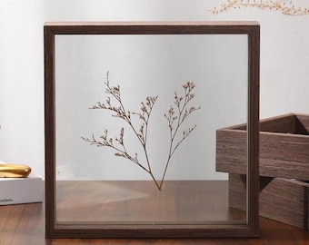Double Sided Floating Frame for Pressed Flowers & Polaroids, Dark Walnut Square Frame