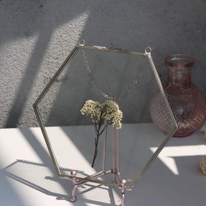Pressed Flower Frame in Hexagon, Stained Silver Picture Frames, Double Sided Glass Frame for Photos, Polaroid, Wall Art, Design Your Own