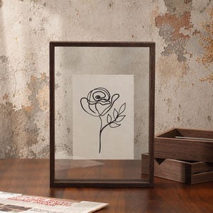 Floating Picture Frame in Dark Walnut Veneer, Double Sided Glass, Frame for Pressed Flowers, Certificates, Photo Display