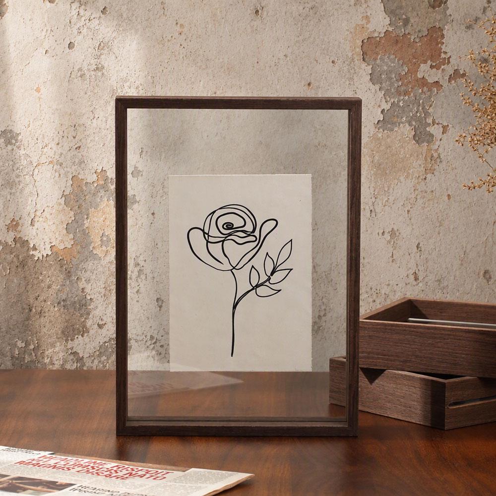 Floating Picture Frame in Dark Walnut Veneer, Double Sided Glass