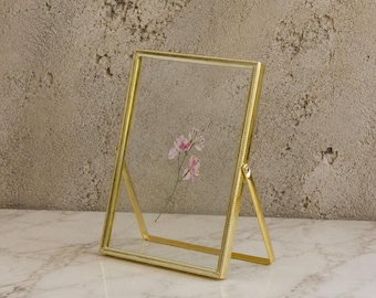 Etched Golden Floating Frame, Double Sided Glass Frame for Pressed Flowers, Photo Display