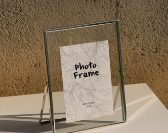 Marco de fotos flotante plateado, cristal de doble cara, para flores prensadas, números de mesa, fotos, certificados, A4, 5x7, 6x8, 8x10 pulgadas