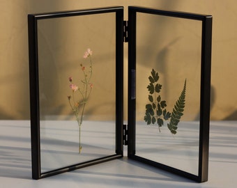 Folding Picture Frame in Black, Double Sided Floating Frame, Glass Frame for Pressed Flowers, Table Signs, A4 Certificates, MULTIPLE SIZES
