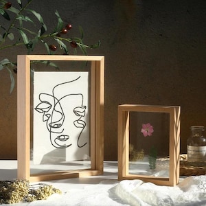 Pinewood Floating Frame in Oak Veneer, Double Sided Frame, Glass Frame for Pressed Flowers,Photos, Certificates, A4, 5x7, 6x8, 8x10 INCHES