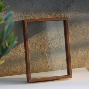 Floating Frame in Rosewood Color, Double Sided Frame, Glass Frame for Pressed Flowers, Photos, Certificates, Personalized Picture Frame