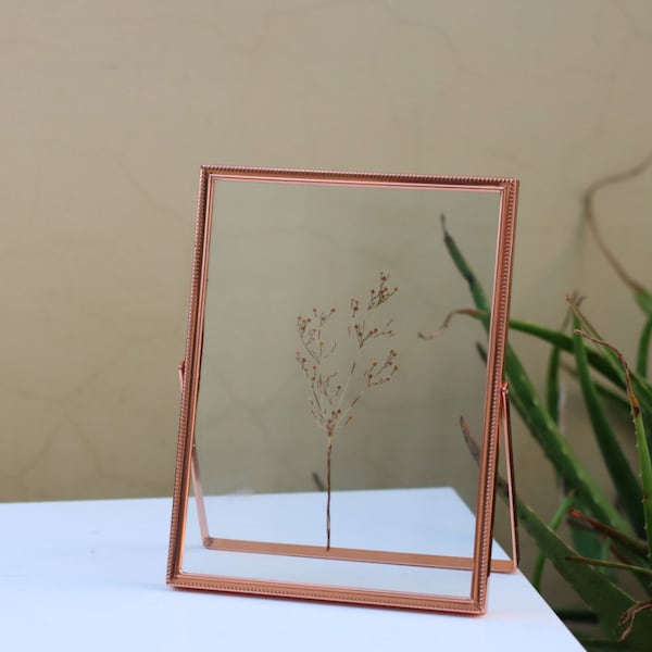 Etched Rose Gold Floating Frame, Pressed Flower Frame for Birth Flowers, Wedding Bouquet, Double Glass Picture Frames, 8×10 inch