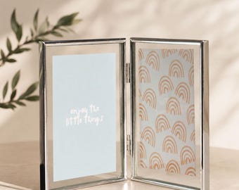 Foldable Floating Frames in Silver, Double Sided Glass Frame for Pressed Flowers& Photos, A4, 4x6, 6x8 INCHES