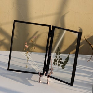 Moldura dobrável preta, moldura flutuante dupla face, moldura de vidro para flores prensadas, placas de mesa, certificados A4, VÁRIOS TAMANHOS