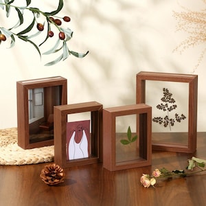 Small Floating Frame in Rosewood Color, Double Side Frame, Glass frame for Pressed Flowers, Polaroids, Collage Photos, 3.5x5, 4x6 INCHES