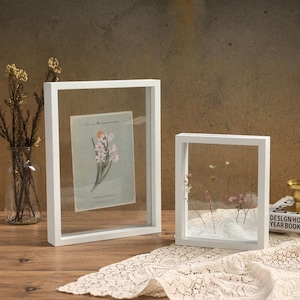 White Floating Frame, Double Side Glass, Frame for Pressed Flowers, Photos, A4 Certificate