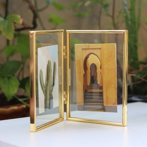 Folding Picture Frame in Karat Golden, BiFold Floating Frame, Double Side Frame for Pressed Flowers, Photos, A4, 5x7, 6x8, 8x10 INCHES
