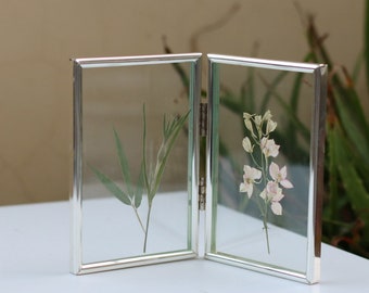 Double Photo Frame, Silver Floating Frame, 4 Sided Frames, Glass Frame for Pressed Flowers, Certificates, Design Your Own Frame Gift