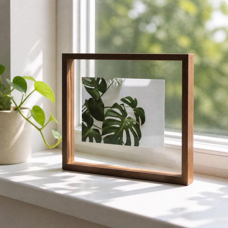 Rosewood Veneer Floating Photo Frame, Double Sided Glass, Pressed Flower Display (5x7, 8x10, 11x14 INCHES) image 4