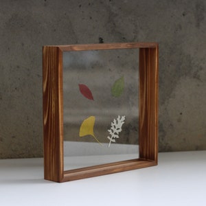 Darkened Pinewood Floating Frame in Square, Double Side Picture Frame, Acrylic Frame for Pressed Flowers, Polaroids, 4x4, 6x6, 8x8 INCHES