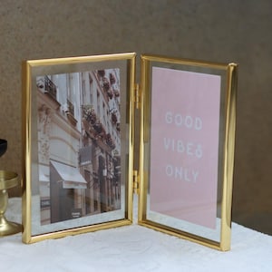 Folding Picture Frame in Karat Golden, BiFold Floating Frame, Double Side Frame for Pressed Flowers, Photos, A4, 5x7, 6x8, 8x10 INCHES