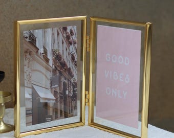 Foldable Picture Frame in Karat Golden, Double Sided Glass, 4 Sided Frame for Pressed Flowers&Photos