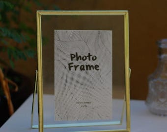 Etched Golden Floating Picture Frame, Double Sided, Glass Frame for Pressed Flower Display