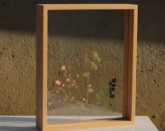 Teak Veneer Floating Frame, Double Sided Glass, Pressed Flower Display (4x6, 6x8, 8x10 INCHES)