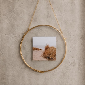 Pressed Flower Frame in Round, Brass Floating Frame, Double Side Glass, Polaroid Display