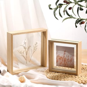 Square Floating Frame in White Oak Veneer, Double Sided Frame, Glass Frame for Pressed Flowers, Painting, Polaroids, 4x4, 5x5, 6x6, 8x8 INCH