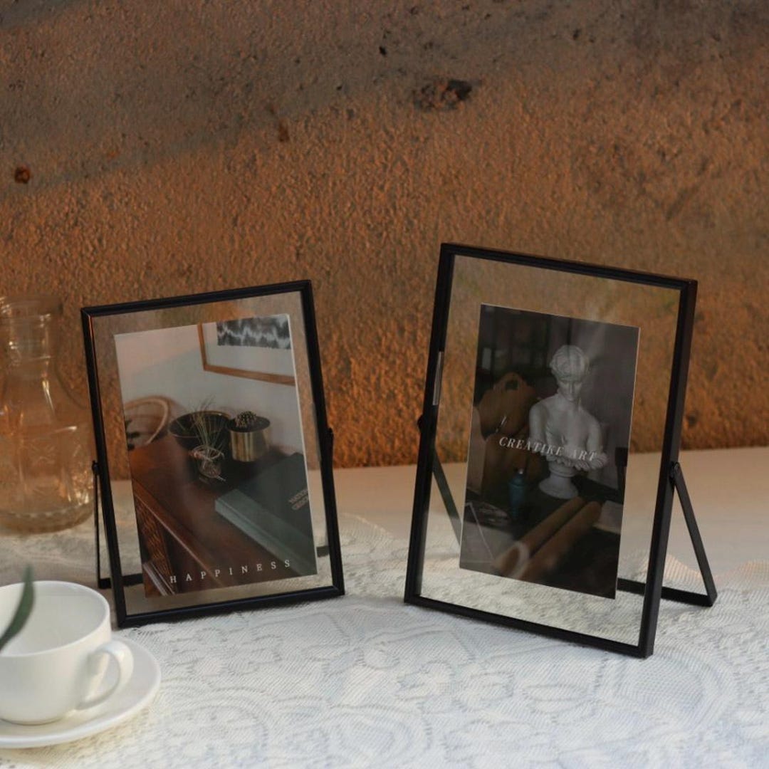 Desk Black Floating Pressed Flower Frame, Double Side Glass Frame for ...