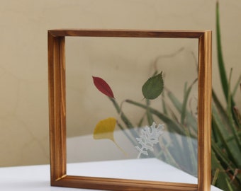 Square Pinewood Floating Frame Darkened, Pressed Flower Frames, Clear Picture Frame, Double Side Frame, 4x4, 6x6, 8x8 INCHES