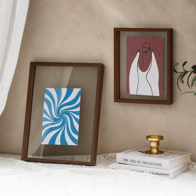 Rosewood Veneer Floating Photo Frame, Double Sided Glass, Pressed Flower Display (5x7, 8x10, 11x14 INCHES) image 2