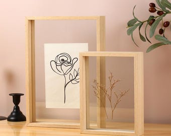 Double Sided Floating Frame, Glass Picture Frame for Pressed Flowers & Photos, White Oak Veneer