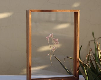 Darkened Pinewood Picture Frames, Large Double Side Floating Frame for Pressed Flowers, Certificates, A4 Frame, Rustic Frame Decor