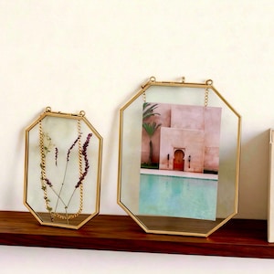 Brass Octagon Floating Frame, Double Sided Glass, Frame for Pressed Flower&Photos