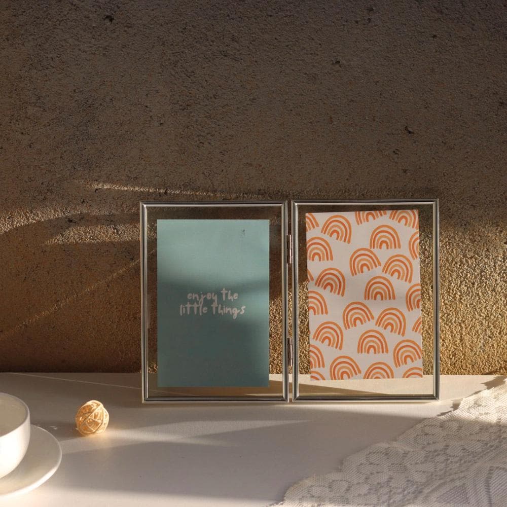 Foldable Floating Frames in Silver, Double Sided Glass Frame for ...