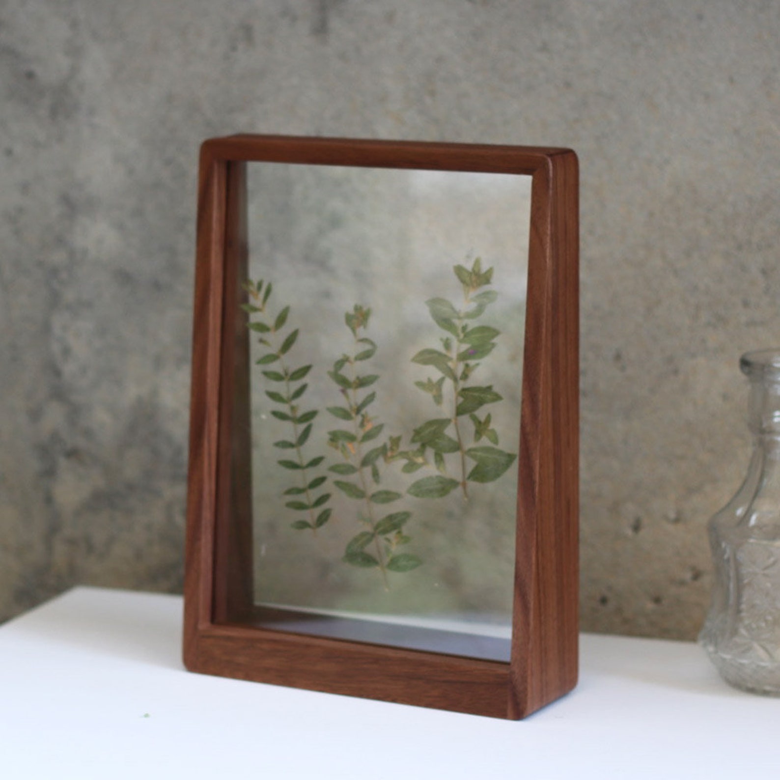 Dark Walnut Floating Frame, Double Sided Picture Frame for Pressed ...