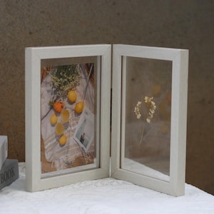 Opvouwbare fotolijsten in retrowit, dubbelzijdig zwevend frame, lijst voor geperste bloemen, polaroids, collagefoto's, 4 x 6, 5 x 7 inch