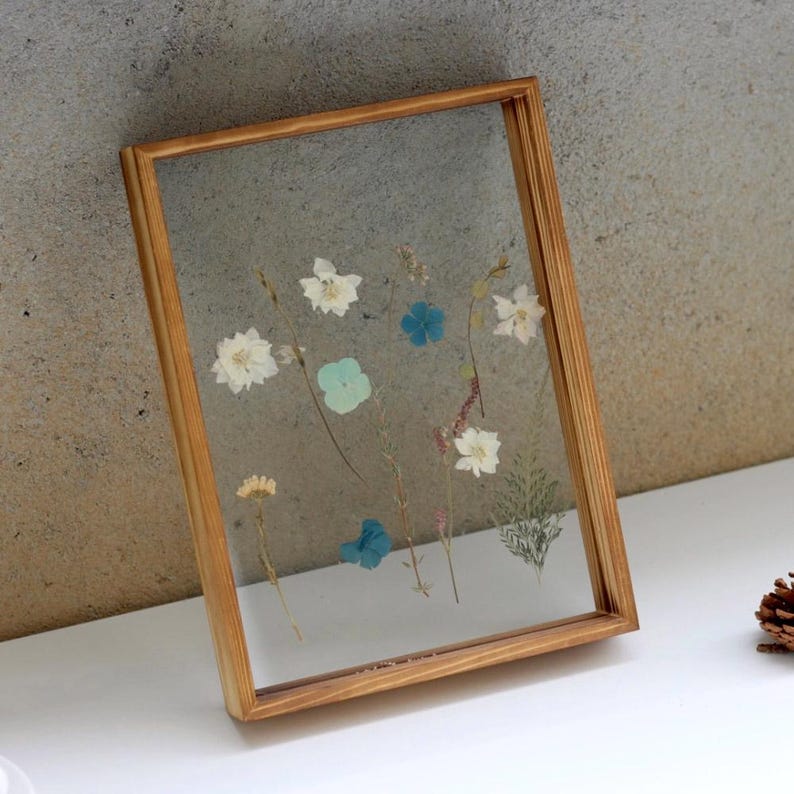 Darkened Pinewood Picture Frames, Large Double Side Floating Frame for Pressed Flowers, Certificates, A4 Frame, Rustic Frame Decor image 7