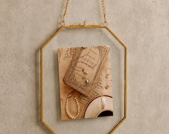 Octagon Brass Floating Frame, Double Sided Glass Frame for Pressed Flower&Photos