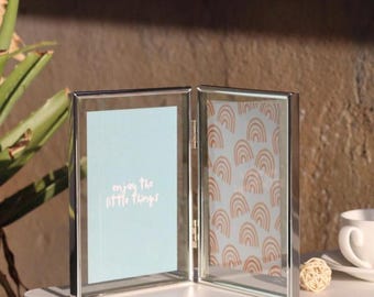 Foldable Floating Frames in Silver, Double Sided Glass Frame for Pressed Flowers& Photos, A4, 4x6, 6x8 INCHES