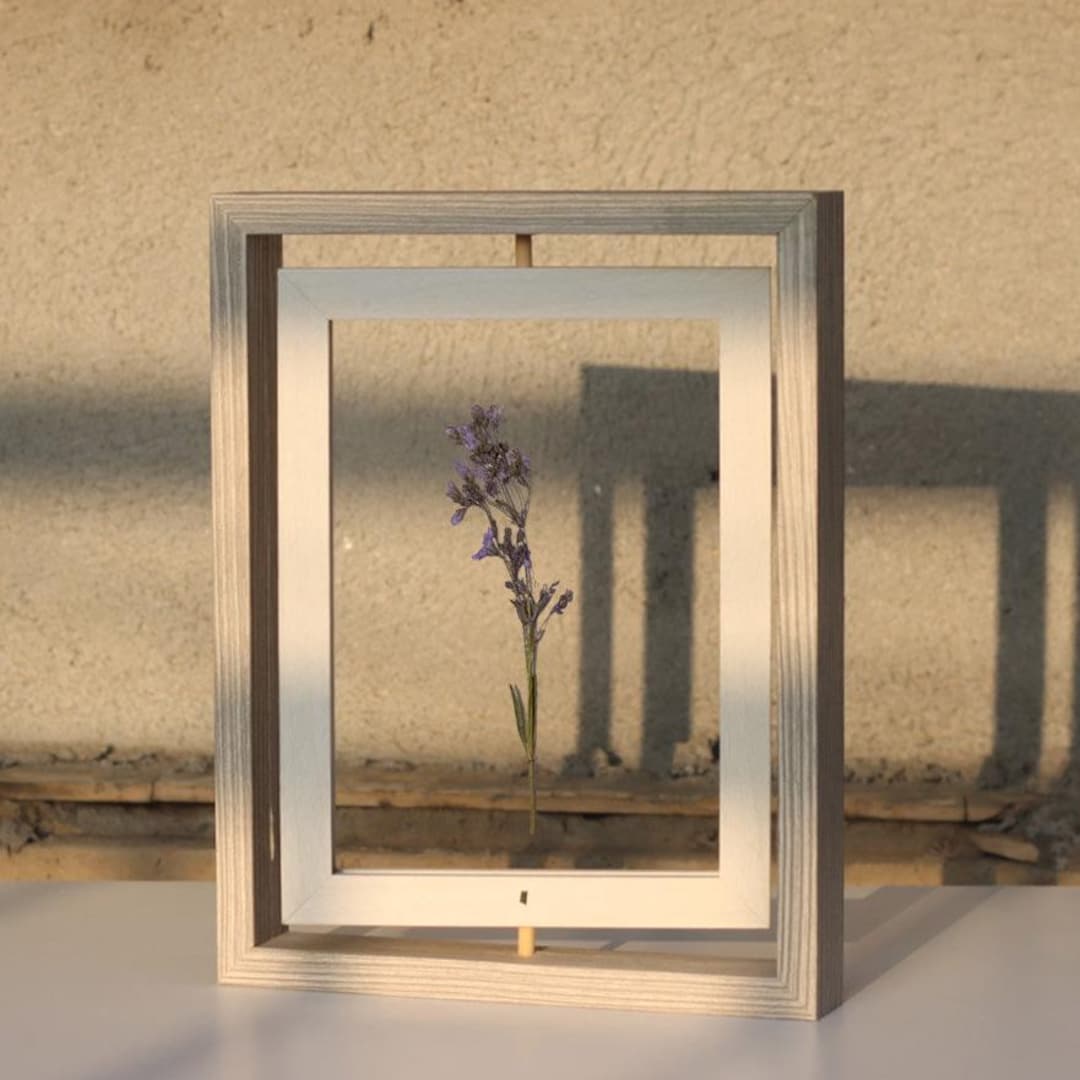 White & Gray Rotating Floating Picture Frame, Double Sided Frame for ...