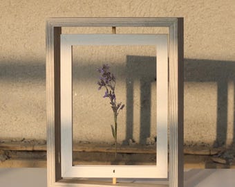 Cornice galleggiante bianca e grigia, cornice girevole per foto, cornice bifacciale per fiori pressati, cartelli per tavoli da matrimonio, certificato A4