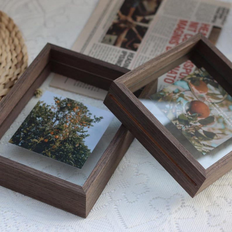 Square Walnut Frame Dark Walnut Floating Frame in Square, Double Sided Frame for Pressed ...