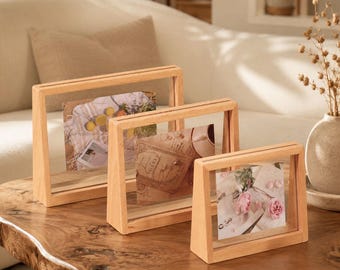 Horizontal Beech Floating Frame, Double Sided Acrylic Frame for Pressed Flower& Photos