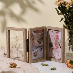 Trifold Floating Frame in Retro Color, Folding Picture Frames, Double Side Frame for Pressed Flowers, Collage Photos, 4x6, 5x7, 6x8 INCHES