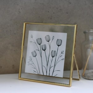 Golden Floating Frame in Square, Double Sided Frame, Glass Frame for Pressed Flowers, Photos, Polaroids, 4x4, 6x6, 8x8 INCHES