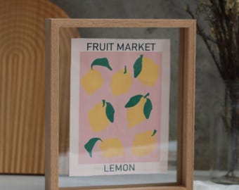 Teak Veneer Floating Photo Frame, Double Sided Glass&Wood, Pressed Flower Display