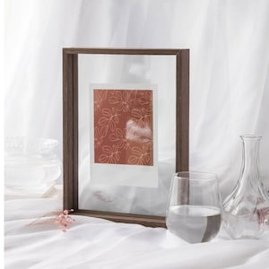 Custom Floating Frame in Dark Walnut Veneer, Double Sided Frame, Wooden Frame for Pressed Flower, Table Sign, Certificate, 9-15 INCHES
