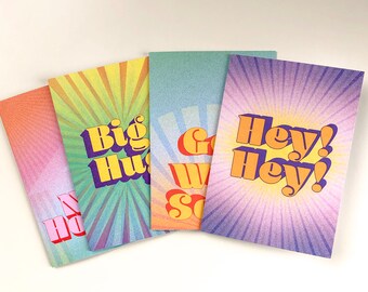 Conjunto de tarjetas alegres colorido retro nuevo hogar que te mejores pronto saludos